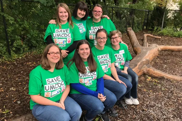 Front row, left to right: Steward Emily Erpelding; staff campaign co-chair, Heather Lynch; Laura Elliott; and Kelli Kern. Back row, left to right: Mandy Sumwalt; Lily Bray; and co-chair Magn Wakeham. 
