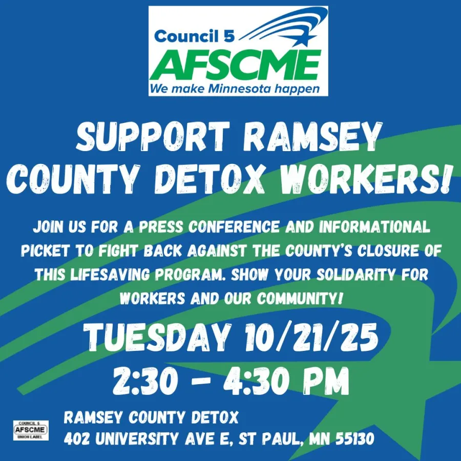 Rally graphic to join info picket on Tuesday, 10/21 from 2:30-4:30PM