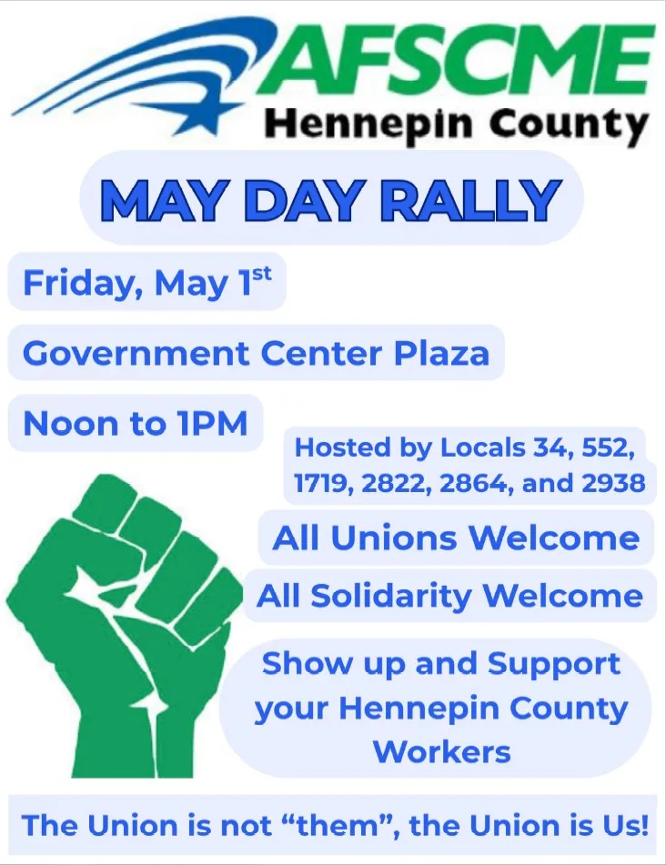 Hennepin County May Day Rally Friday May 1st, Government Center Plaza