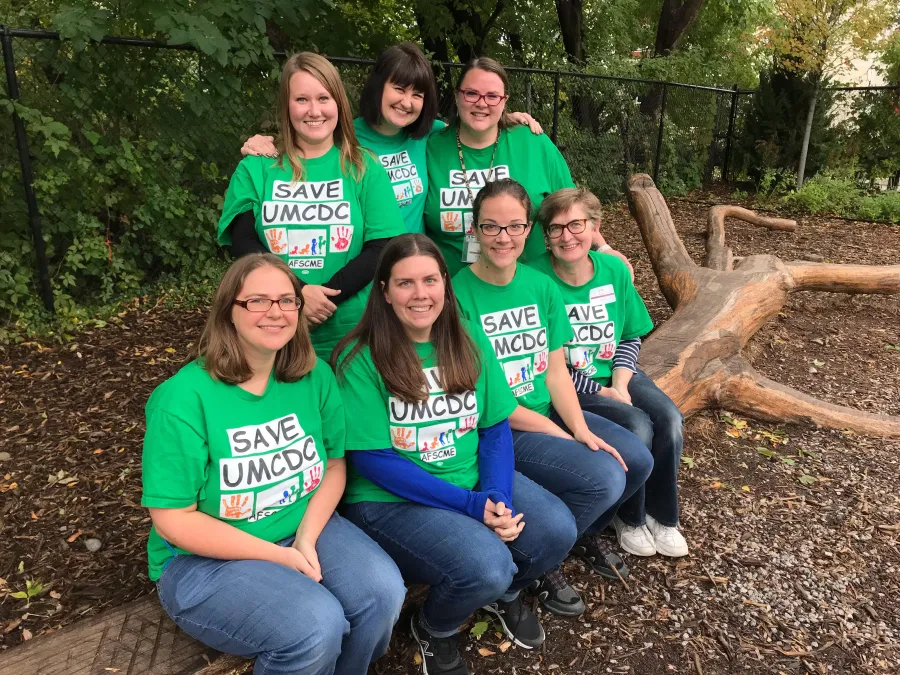 Front row, left to right: Steward Emily Erpelding; staff campaign co-chair, Heather Lynch; Laura Elliott; and Kelli Kern. Back row, left to right: Mandy Sumwalt; Lily Bray; and co-chair Magn Wakeham.